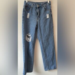 SHEIN Blue Distressed Boyfriend Jeans